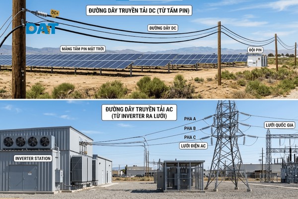 Sự khác biệt trong cách tính toán trở kháng (Z) cho dòng AC và điện trở (R) cho dòng DC trong dự án điện mặt trời.